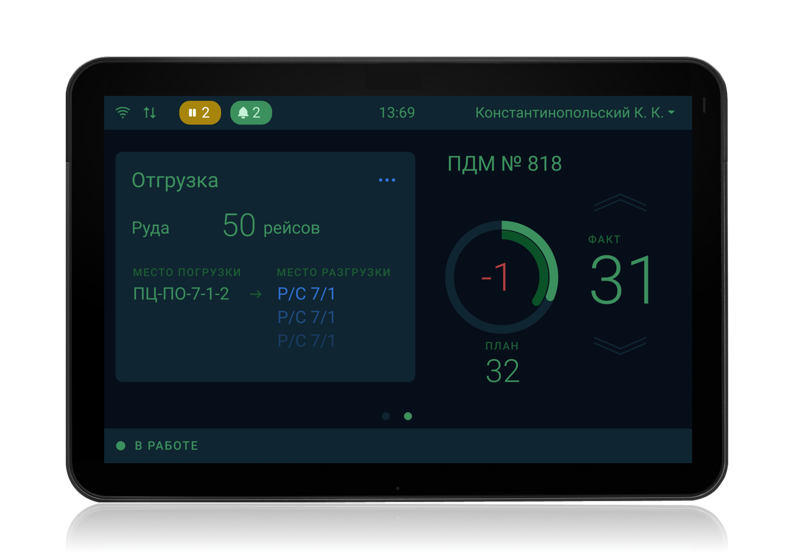 Бортовой планшет с экраном задания